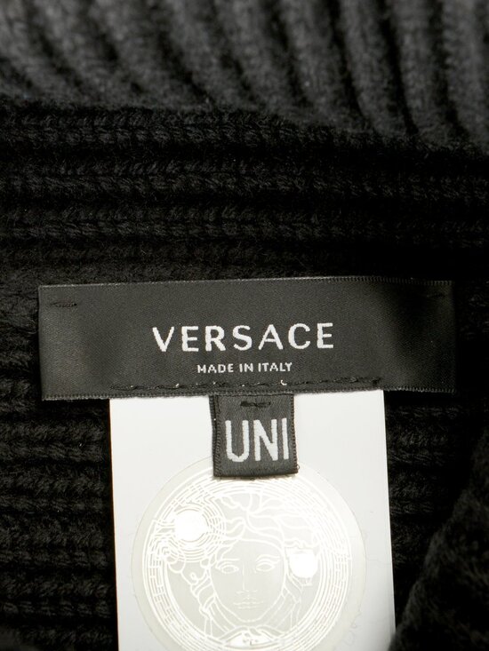 Versace Black Ribbed Strass Decorated 100% Wool Beanie Hat One Size main image 2